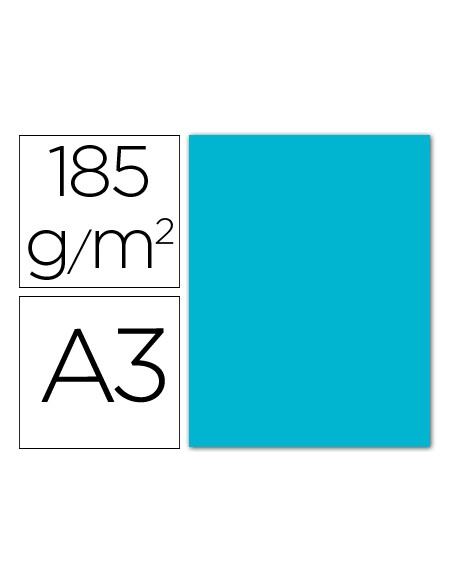 Cartulina guarro din a3 azul turquesa 185 gr paquete 50 hojas