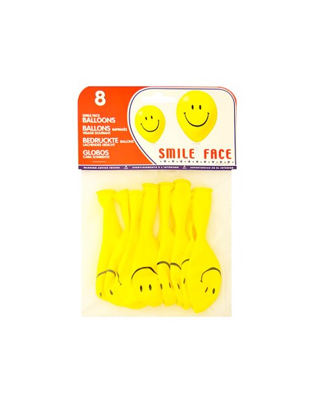 Globo 100% latex biodegradable cara sonriente bolsa de 8 unidades