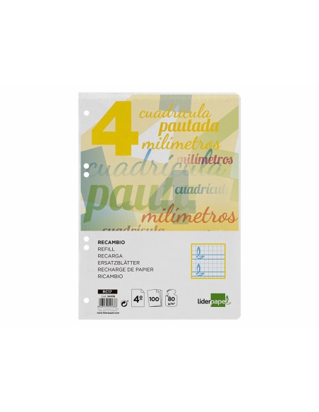 Recambio liderpapel cuarto pautaguia 100 hojas...