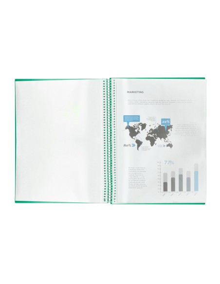 Carpeta liderpapel escaparate con espiral 80 fundas polipropileno din a4 verde