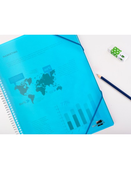 Carpeta liderpapel escaparate con espiral 80 fundas polipropileno din a4 azul