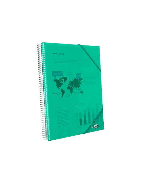 Carpeta liderpapel escaparate con espiral 60 fundas polipropileno din a4 verde