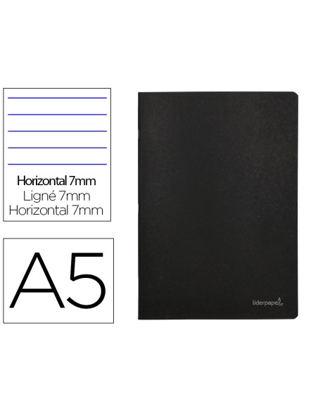 Libreta liderpapel tapa negra a5 80 hojas 60g/m2 horizontal con doble margen