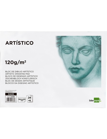 Bloc dibujo liderpapel artistico encolado 594x420mm 24+6 hojas 120g/m2 sin recuadro