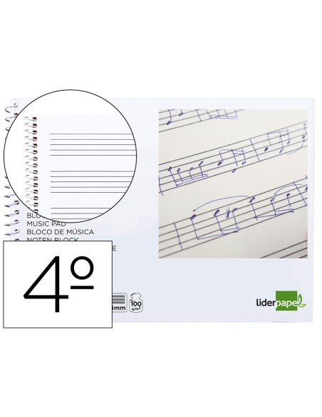 Bloc musica liderpapel pentagrama 4mm cuarto 20...