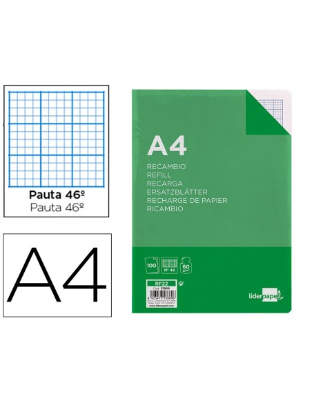 Recambio liderpapel a4 100 hojas 60g/m2 rayado...