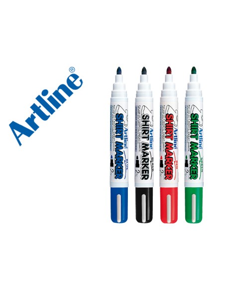 Rotulador artline camiseta ekt-2 negro rojo azul y verde punta redonda 2 mm para uso en camiseta caja de 4 unidades
