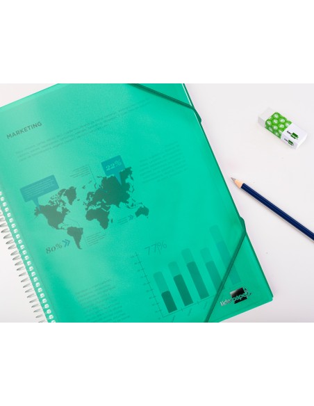 Carpeta liderpapel escaparate con espiral 20 fundas polipropileno din a4 verde