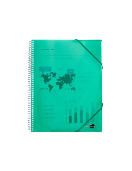 Carpeta liderpapel escaparate con espiral 10 fundas polipropileno din a4 verde