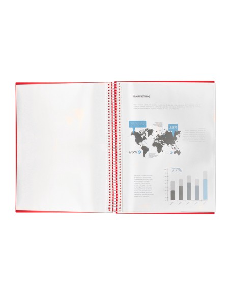 Carpeta liderpapel escaparate con espiral 10 fundas polipropileno din a4 rojo