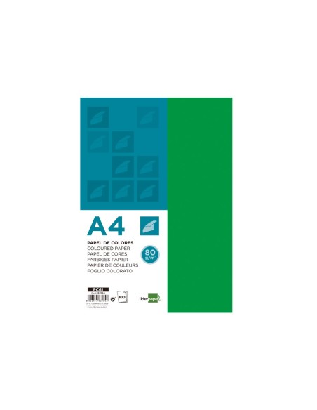 Papel color liderpapel a4 80gr verde intenso...