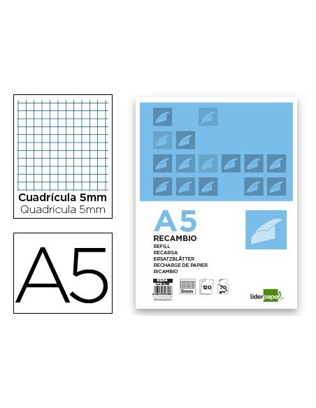 Recambio liderpapel a5 120 hojas 75g/m2 cuadro...