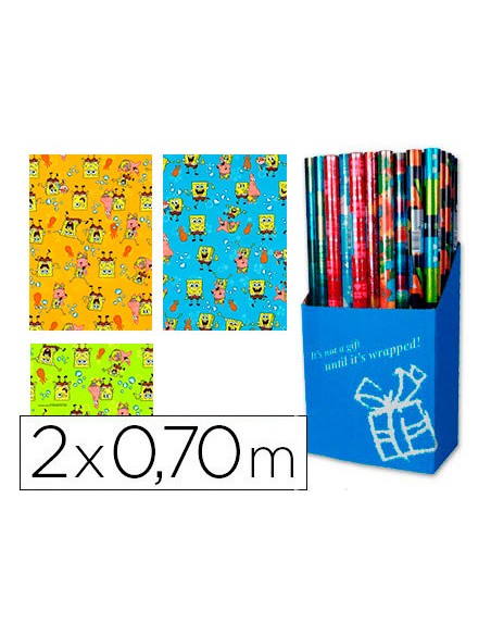 Papel de regalo infantil bob esponja rollo ancho 70 cm longitud 2 m modelos surtidos gramaje 60 gr