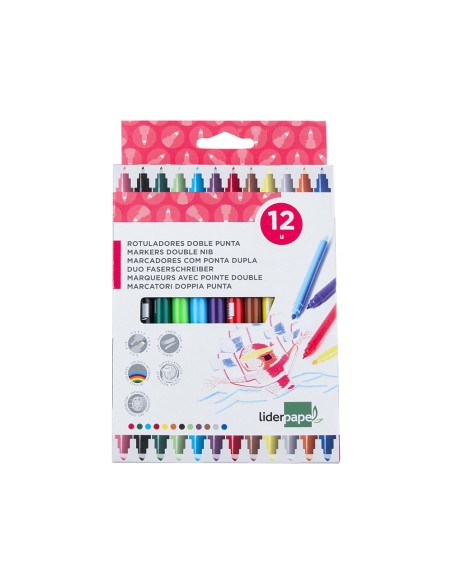 Rotulador liderpapel duo doble punta fina y gruesa caja de 12 unidades colores surtidos