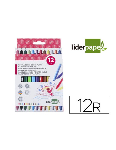 Rotulador liderpapel duo doble punta fina y gruesa caja de 12 unidades colores surtidos