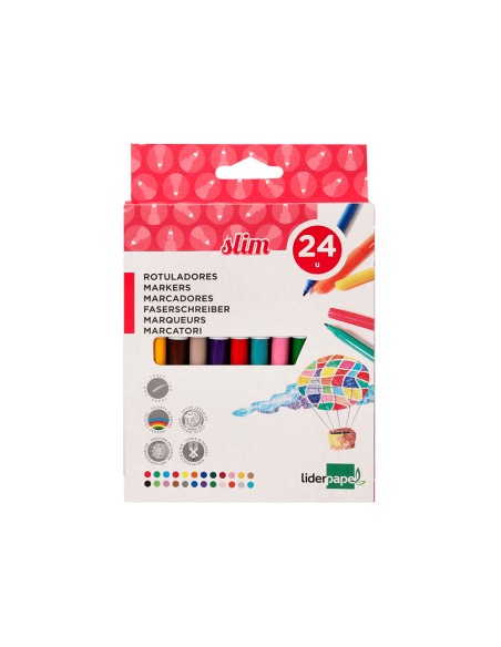 Rotulador liderpapel slim caja de 24 unidades colores surtidos
