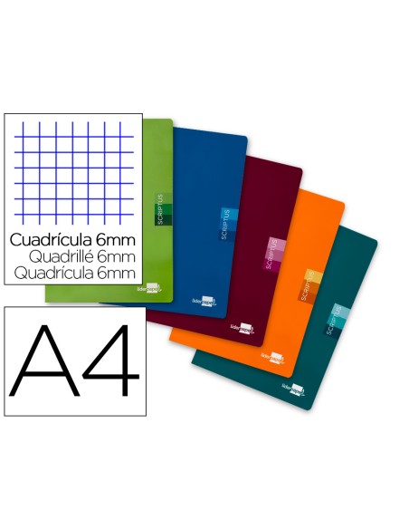 Libreta liderpapel scriptus a4 48 hojas 90g/m2 cuadro 6mm con margen