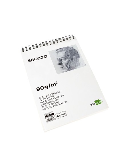 Bloc dibujo liderpapel esbozos espiral a3 297x420mm 100 hojas 90gr/m2 sin recuadro