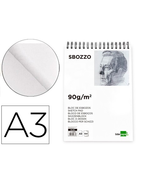 Bloc dibujo liderpapel esbozos espiral a3 297x420mm 100 hojas 90gr/m2 sin recuadro
