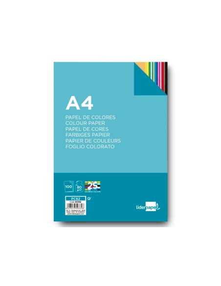 Papel color liderpapel a4 80gr 25 colores...