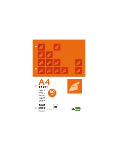 Papel liderpapel a4 80g/m2 liso 4 taladros...