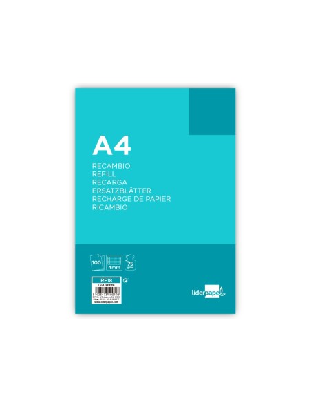 Recambio liderpapel a4 100 hojas 75g/m2 cuadro...