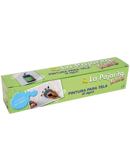 Pintura para tela la pajarita kids 25 ml caja de 6 unidades colores surtidos + pincel