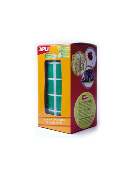 Gomets autoadhesivos cuadrados 20x20 mm verde rollo de 1770 unidades