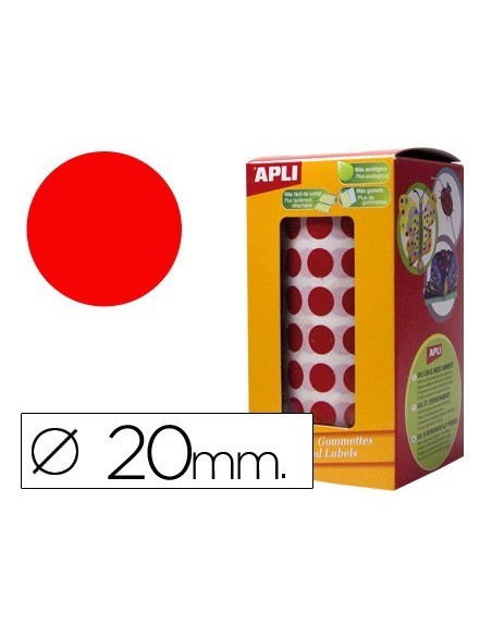 Gomets autoadhesivos circulares 20mm rojo rollo...