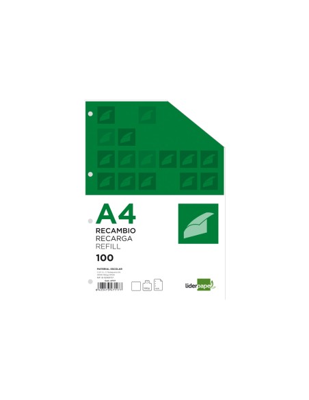 Recambio liderpapel a4 100 hojas 100g/m2 liso sin margen 4 taladros