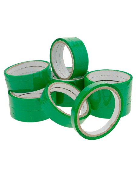 Cinta adhesiva q-connect 66m x 9mm verde para cerrar bolsas