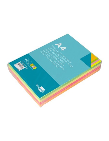 Papel color liderpapel a4 75gr neon 4 colores surtidos paquete de 500 hojas