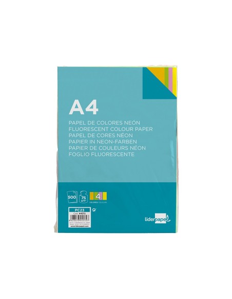 Papel color liderpapel a4 75gr neon 4 colores...