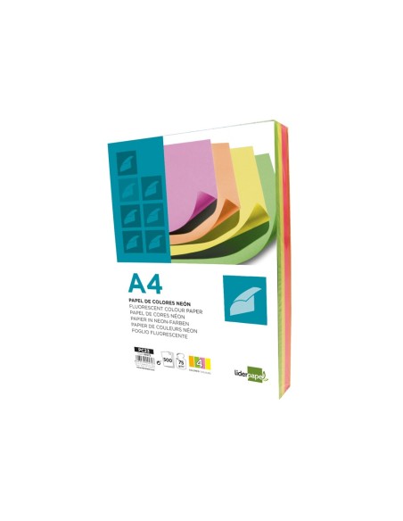 Papel color liderpapel a4 75gr neon 4 colores...