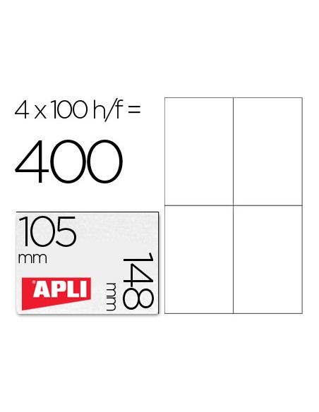 Etiqueta adhesiva apli 1280 tamaño 105x148 mm para fotocopiadora laser ink-jet caja con 100 hojas din a4