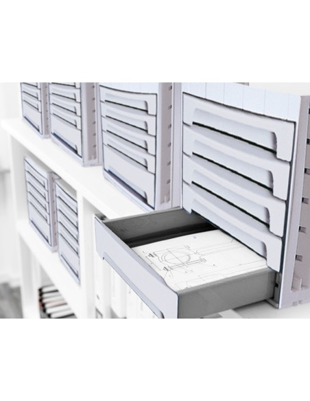 Fichero cajones de sobremesa archivo 2000 305x370x215 mm bandeja organizadora superior 6 cajones gris opaco