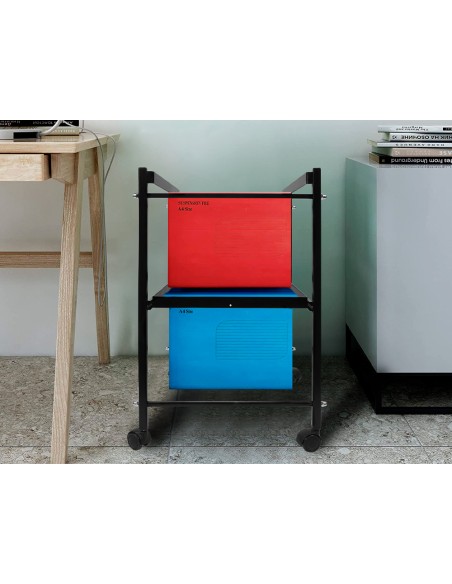 Carrito q-connect para carpeta s colgantes negro con ruedas ybandeja inferior extraible para carpetas tamaño folio