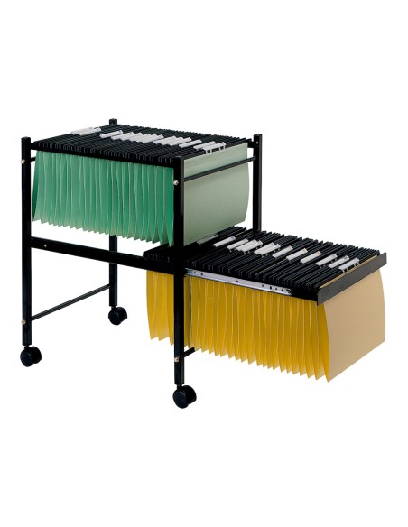 Carrito q-connect para carpeta s colgantes negro con ruedas ybandeja inferior extraible para carpetas tamaño folio