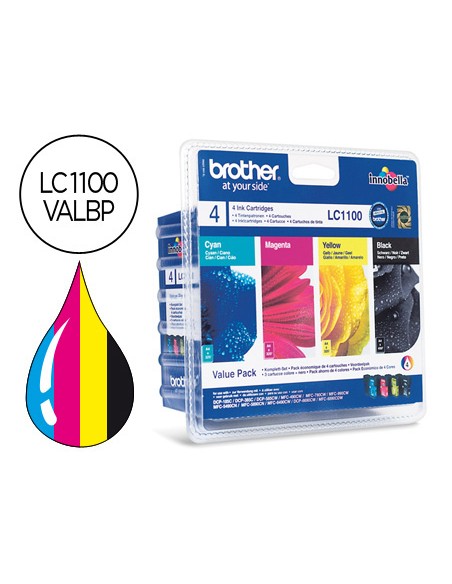 Ink-jet brother lc-1100valbp /m/y/c pack 4 colores 450 pagbk 325 pag m/y/c