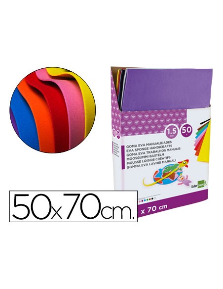 Goma eva liderpapel expositor de 50 planchasx10 colores surtidos 50x70 cm 1,5 mm espesor
