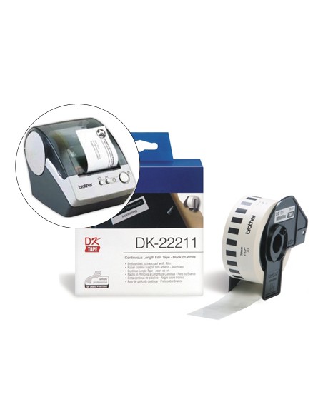 Etiqueta brother dk22211 cinta plastica continua adhesiva blanca 29mmx15,24mts