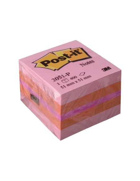 Bloc de notas adhesivas quita y pon post-it 51x51 mm minicubo color rosa 2051-p 400 hojas