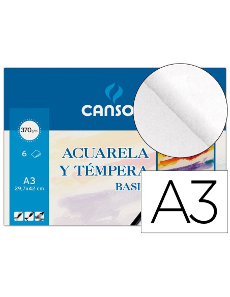 Papel acuarela basik canson din a3 370 gr pack...