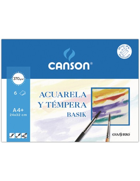 Papel acuarela basik canson din a4+ 370 gr pack...