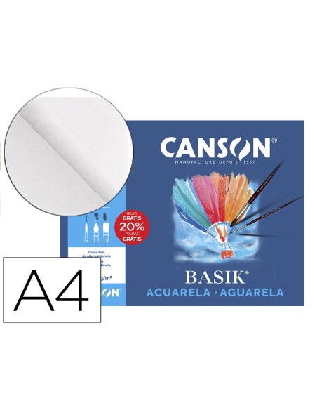 Papel acuarela basik canson din a4+ 370 gr pack...