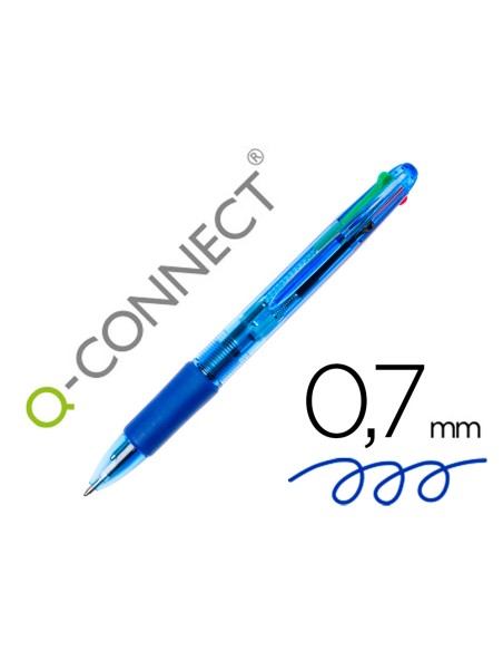 Boligrafo q-connect 4 en 1 tinta 4 colores retractil con sujecion de caucho