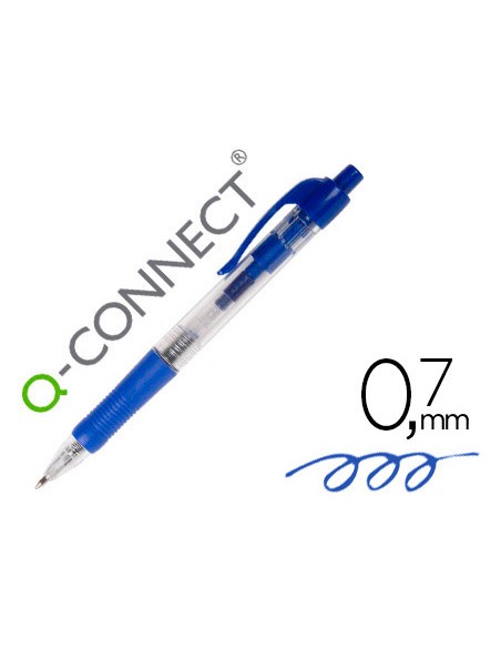 Boligrafo q-connect retractil con sujecion de caucho tinta aceite 0,7 mm color azul
