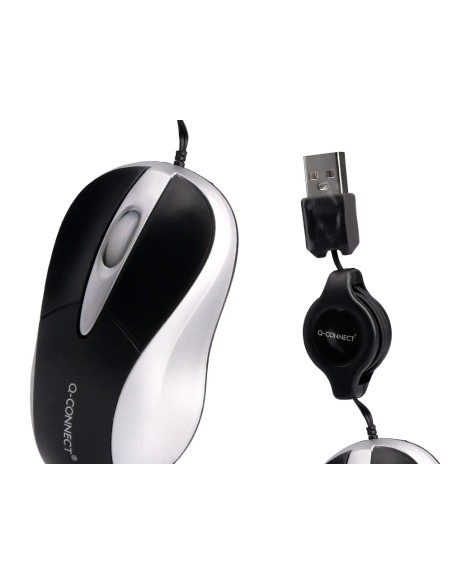Raton q-connect mini optico 800 dpi retractil usb 1,5 ghz negro
