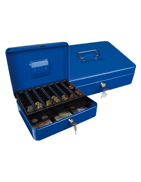 Caja caudales q-connect 12\" 300x240x90 mm azul con portamonedas