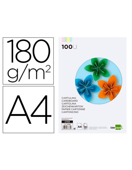 Cartulina liderpapel a4 180g/m2 4 colores...